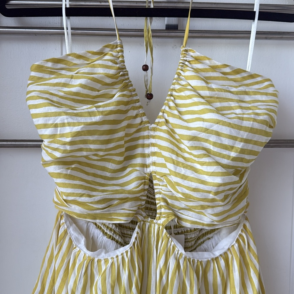 NWT Seafolly Stripe Tier Mini Dress Soft Olive Green Yelloow White Sz S - Picture 6 of 10